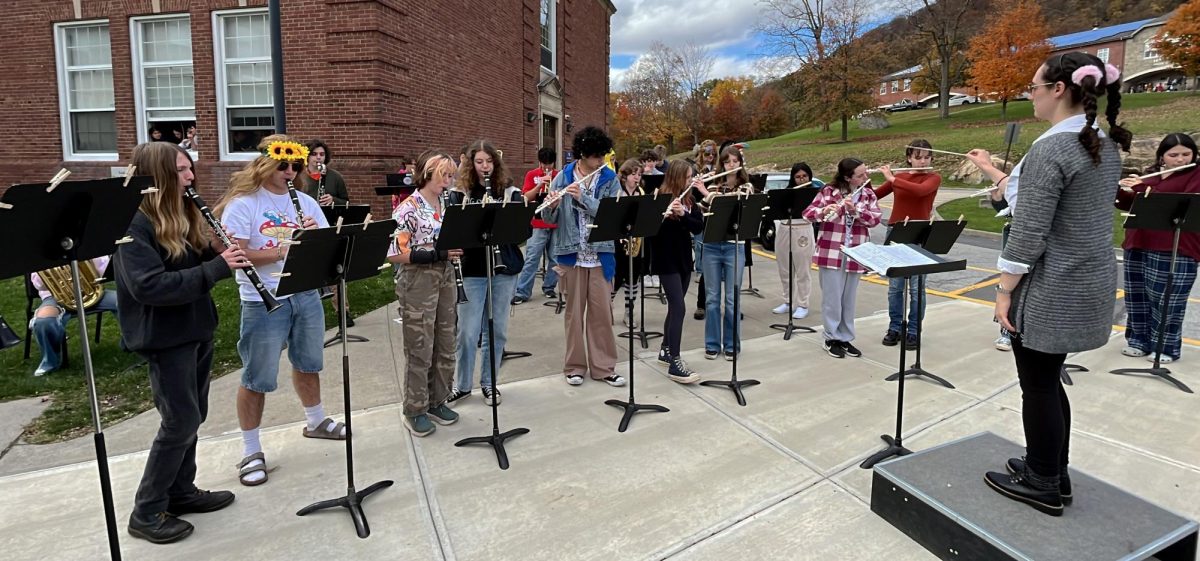 Ms. Jessica Stein and The Haldane Wind Ensemble perform during last year's Elementary School Halloween Parade.