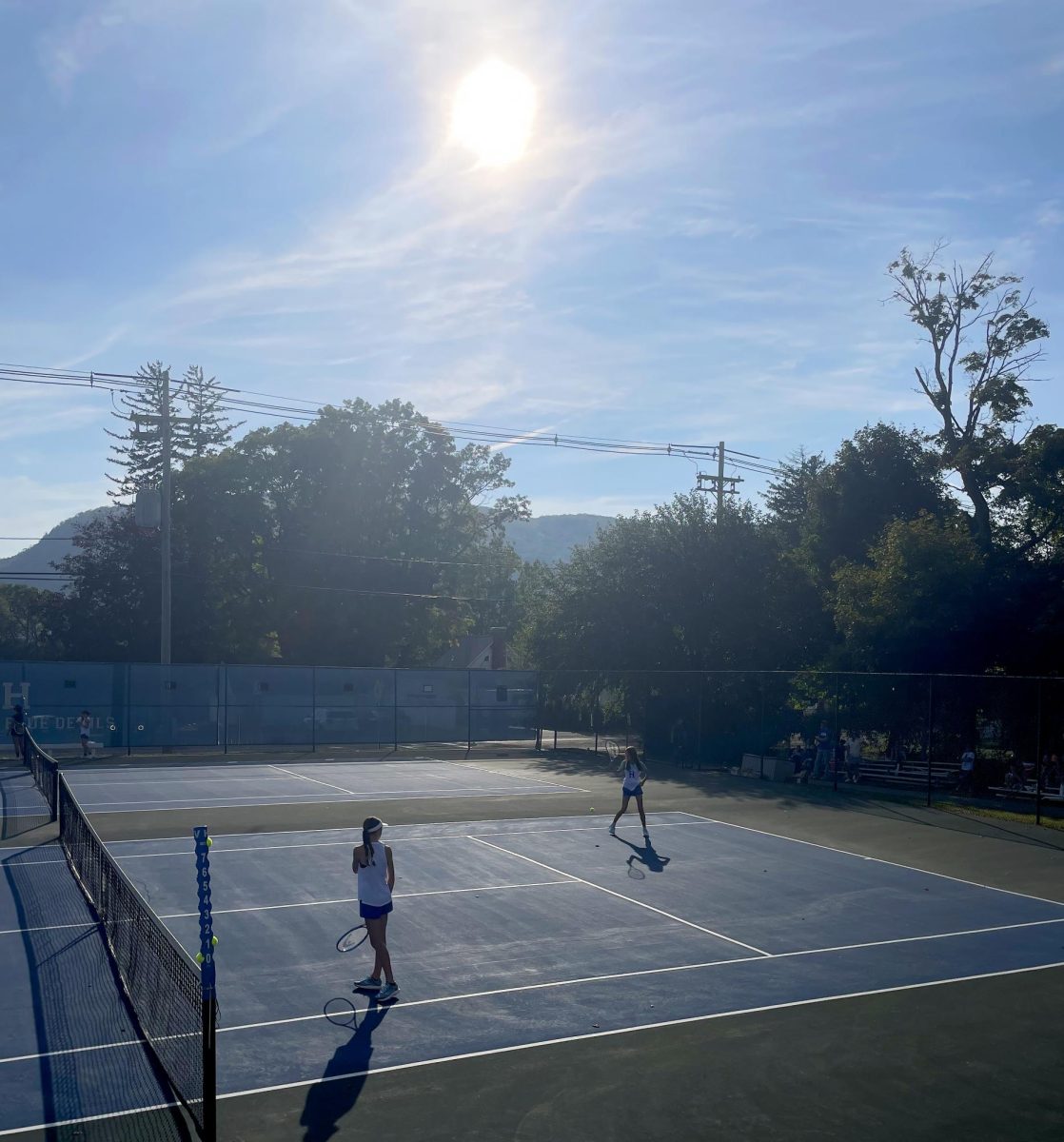 Sunlight fading on the Haldane tennis courts.