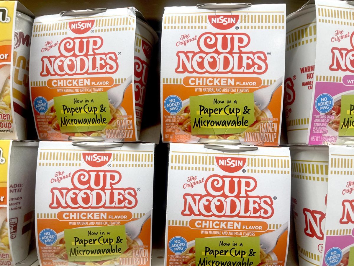 Microwavable Cup Noodles on the shelf of Foodtown in Cold Spring, NY.