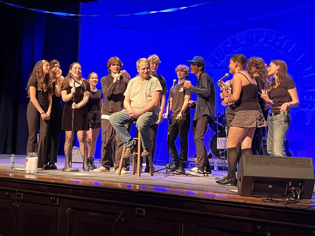 A mix of all grades from Haldane Highschool come together to perform in Rock-Apella on April 24, 2025 , including Silvia Hard- man, Lucia Petty, Sophie Koch, Tyler Schacht, Oliver Petkus, Eowyn Kolarek, James Lewellyn, Lucius Bell, Henry Amadei, Kira Drury, Lily Parker, Helen Hutchison, Molly Bernstein, Margaret O'Sullivan, and Louise Denehy.