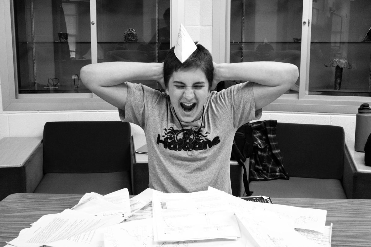 Junior Lachlan Koch stresses over homework on October 18, 2025.