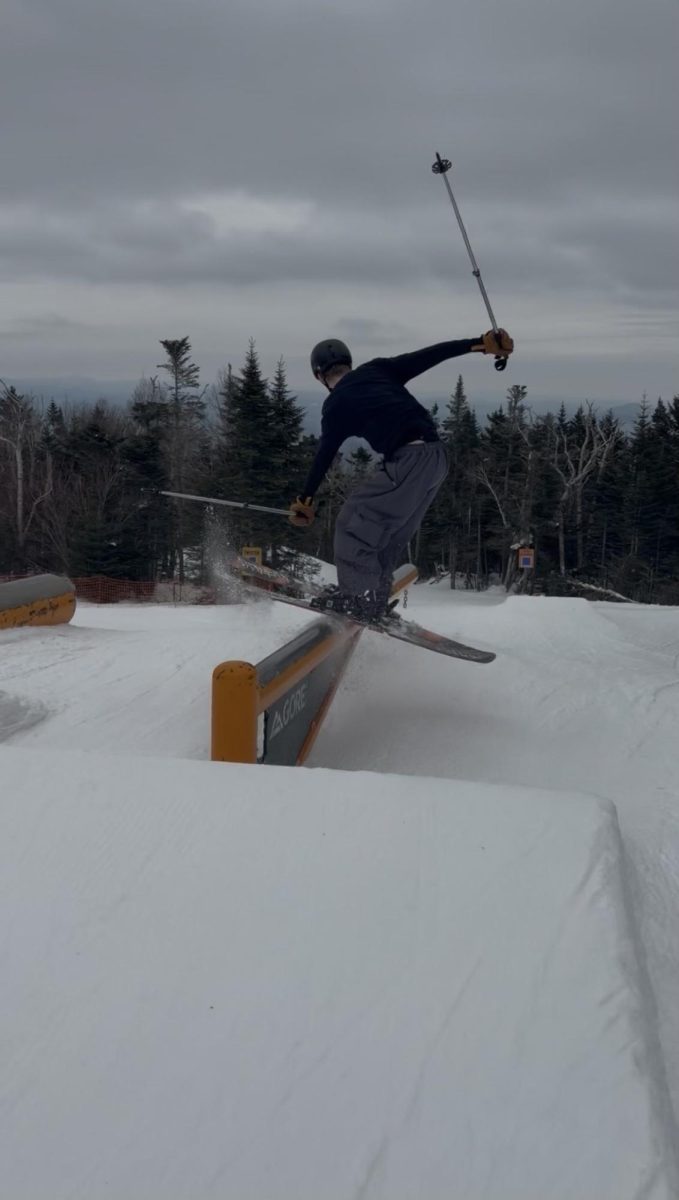 Sophomore Archer Stubbs performs a trick on Gore Mountain during the Haldane ski trip on Wednesday, Feb. 18, 2026.
