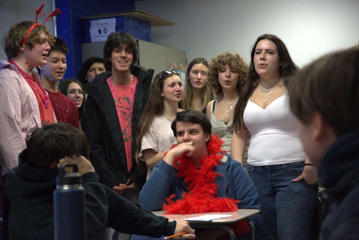 Haldane Chorus members sing to sophomore Gabriel Marzollo on Friday, Feb. 13, 2026.