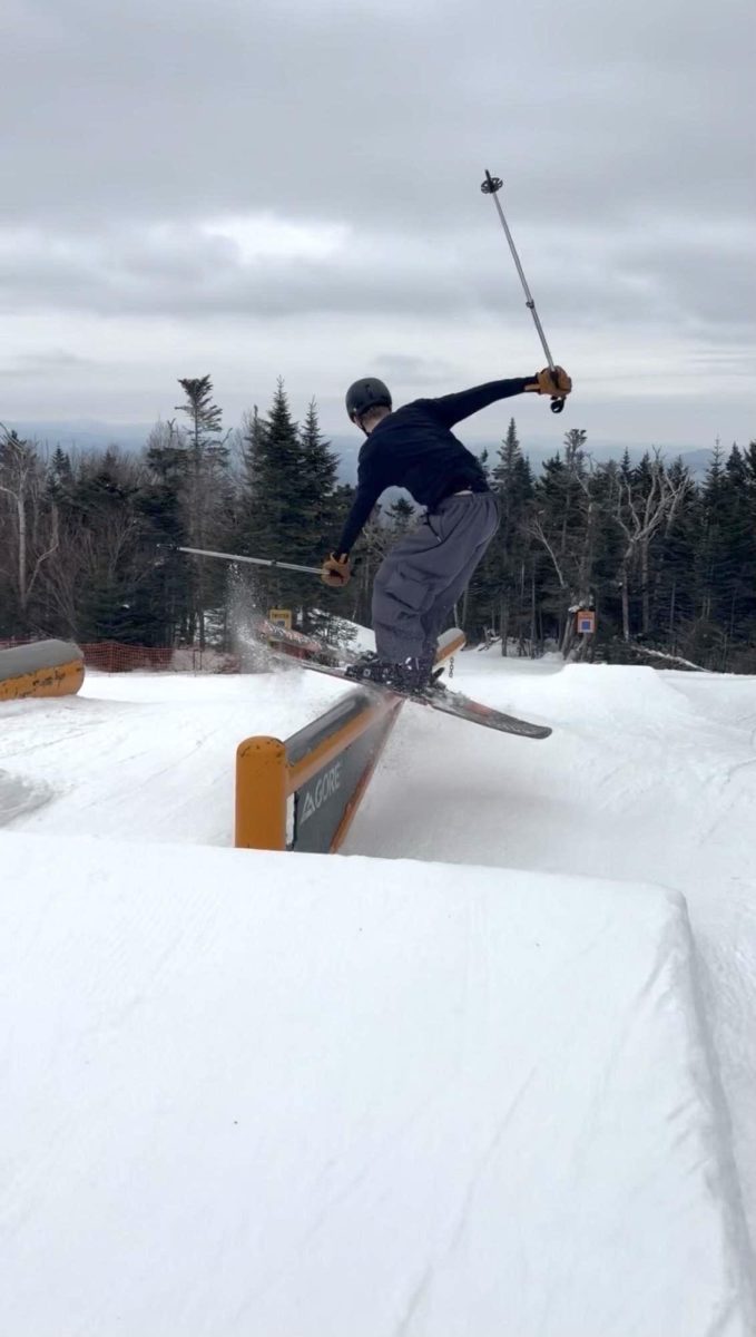 Sophomore Archer Stubbs performs a trick on Gore Mountain during the Haldane ski trip on Wednesday, Feb. 18, 2026.