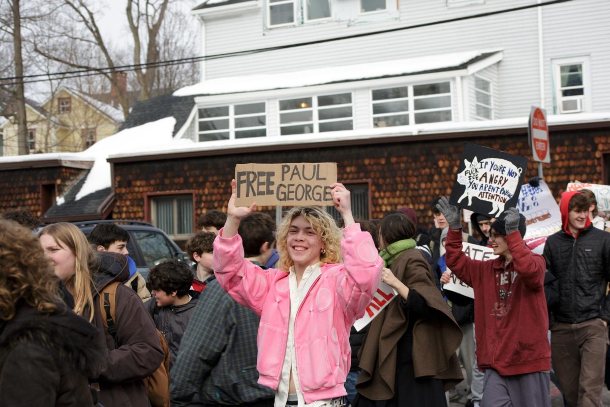 Senior Emmett Horner protesting for the release of Paul George on Friday, Feb. 6, 2026.