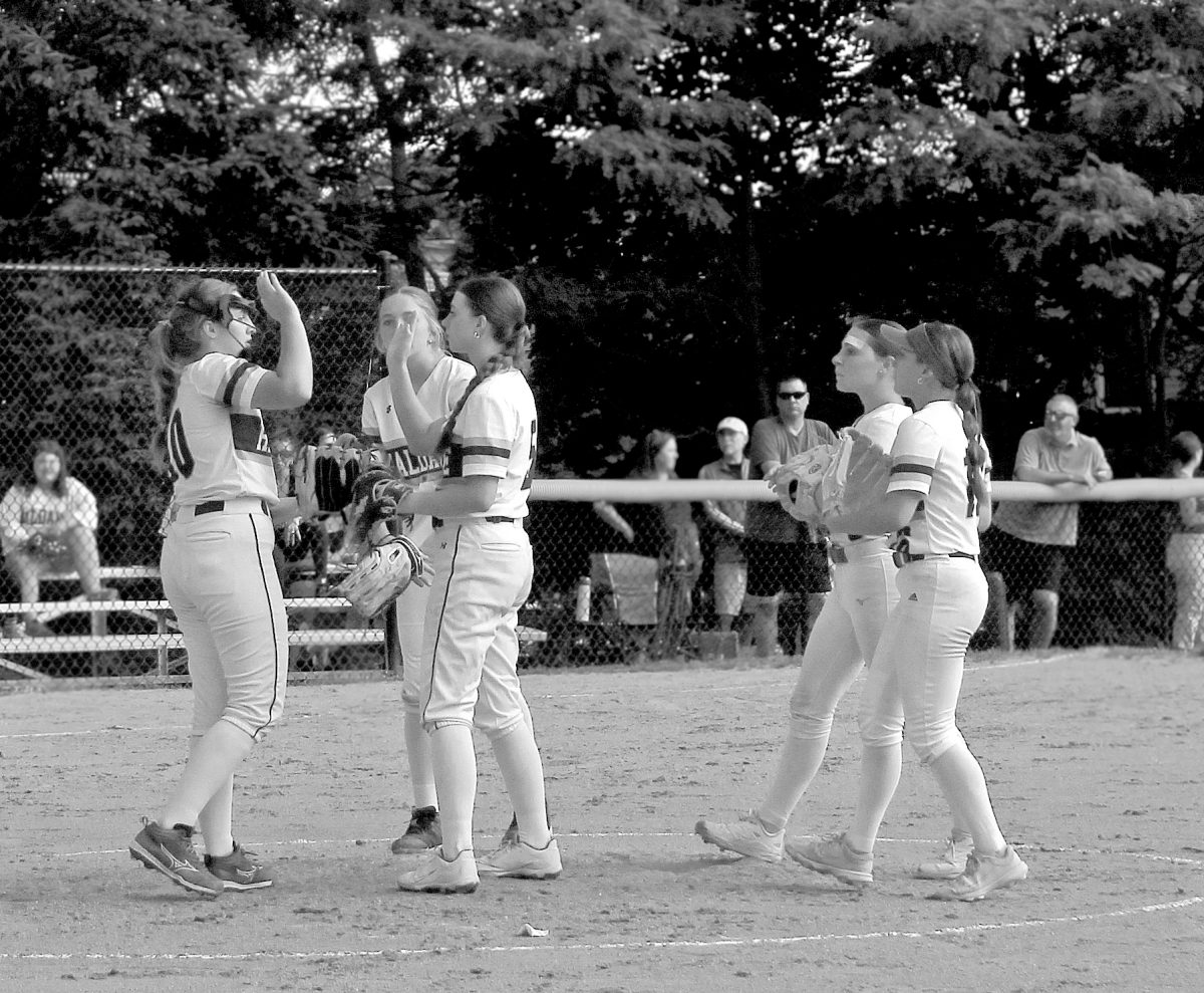 The Haldane Varsity Girls Softball Team celebrates during their sectionals game on Wednesday, May 27, 2026.