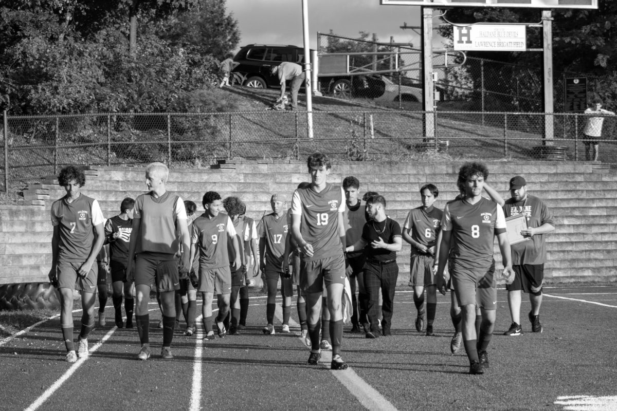 The Haldane Varsity Boys Soccer Team warms up before a game on Friday, September 6, 2024.
